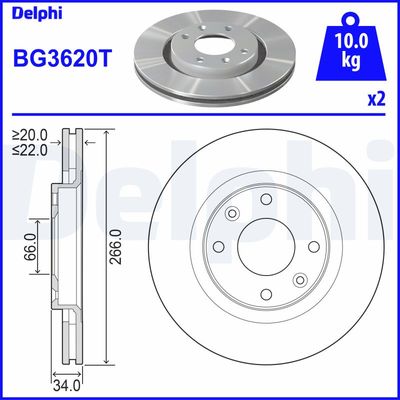 DELPHI BG3620T ON FREN DISK AYNASI BERLINGO II P206 PARTNER II 1,6 1,9D 1,6HDI DW8 P1007 P206 P307 P207 P208 P301 C ELYSEE P2008 C2 C3 (I II III) DS3 C4 II DS4 C3 PICASSO C3 PLURIEL XSARA PICASSO C5 (I II) 1,8 16V (HAVA SOGUTMALI) / (CAP:266MM, KALINLIK:22MM)